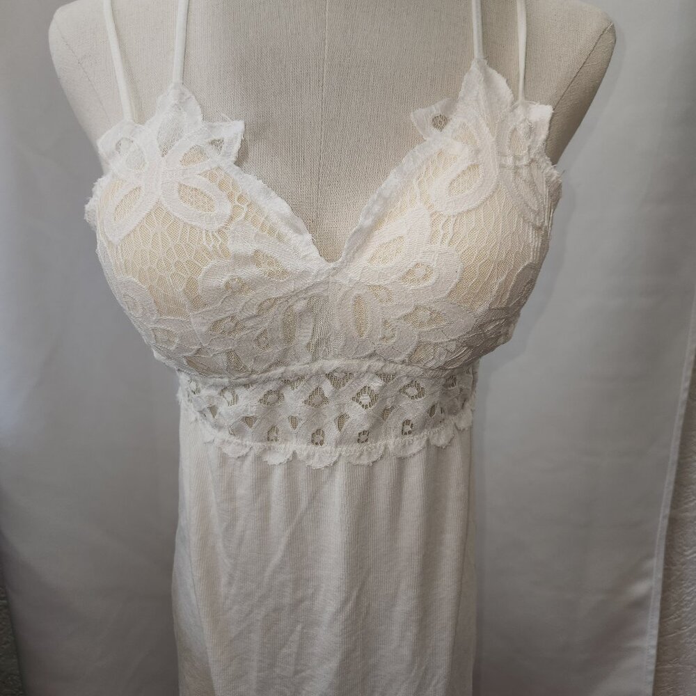 Crocheted lace accent white mini dress